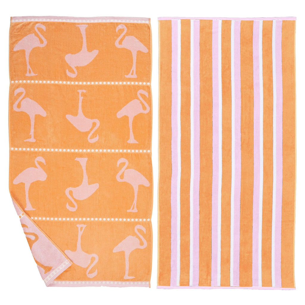 Great Bay Home 2-Pack - 30" x 60" / Flamingo Orange / Pink 2 Pack 100% Cotton Jacquard Beach Towels | Playa Collection by Great Bay Home 2 Pack 100% Cotton Jacquard Beach Towels | Playa Collection by Great Bay Home