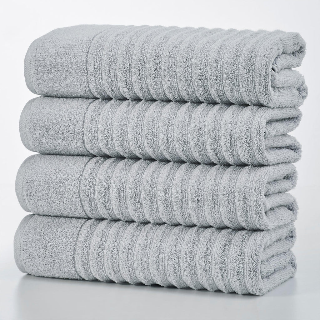 Great Bay Home Bath Towel (4-Pack) / Light Grey 4 Pack Combed Cotton Bath Towels - Karina Collection 100% Combed Cotton Ribbed Bath Towels | Karina Collection by Great Bay Home