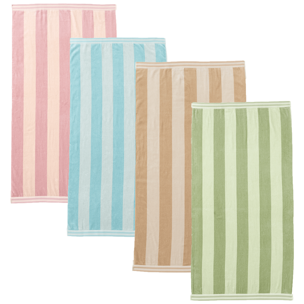 Great Bay Home 4 Pack - 30" x 60" / Multi - Blue, Linen, Green, Pink 4 Pack Striped Cabana Beach Towel | Edgartown Collection by Great Bay Home 4 Pack Striped Cabana Beach Towel | Edgartown Collection by Great Bay Home