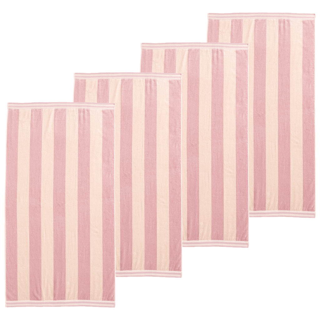 Great Bay Home 4 Pack - 30" x 60" / Dusty Rose 4 Pack Striped Cabana Beach Towel | Edgartown Collection by Great Bay Home