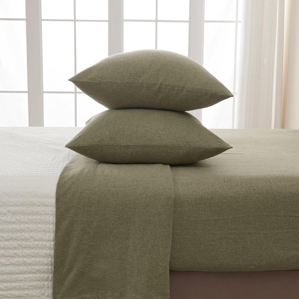 Great Bay Home Twin / Heathered Olive 4 Piece Heathered Solid Cotton Flannel Sheet Set | Anders Collection by Great Bay Home 4 Piece Heathered Solid Cotton Flannel Sheet Set | Anders Collection by Great Bay Home