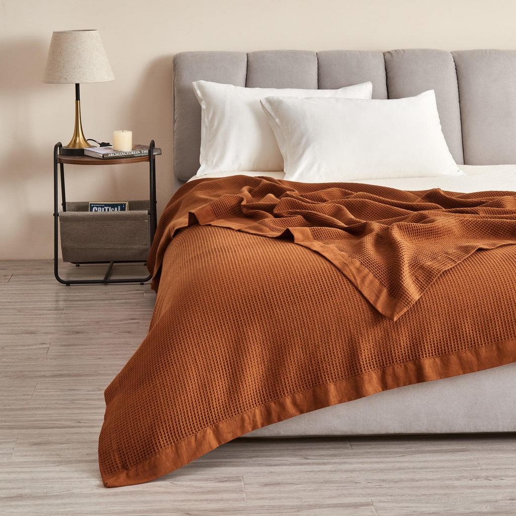 Great Bay Home Blankets Twin / Terracotta 100% Cotton Small Waffle Weave Blanket - Hazel Collection