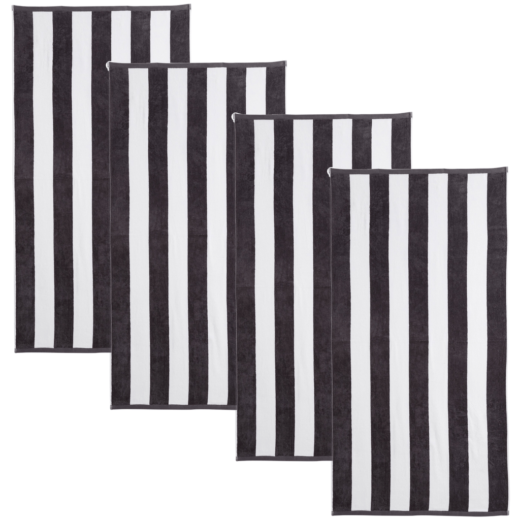 Great Bay Home 4 Pack - 30" x 60" / Charcoal Grey Cabana Stripe Beach Towels | Novia Collection by Great Bay Home Cabana Stripe Beach Towels | Novia Collection by Great Bay Home