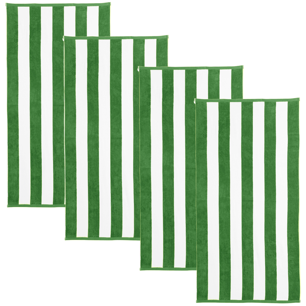 Great Bay Home 4 Pack - 30" x 60" / Green Cabana Stripe Beach Towels | Novia Collection by Great Bay Home Cabana Stripe Beach Towels | Novia Collection by Great Bay Home