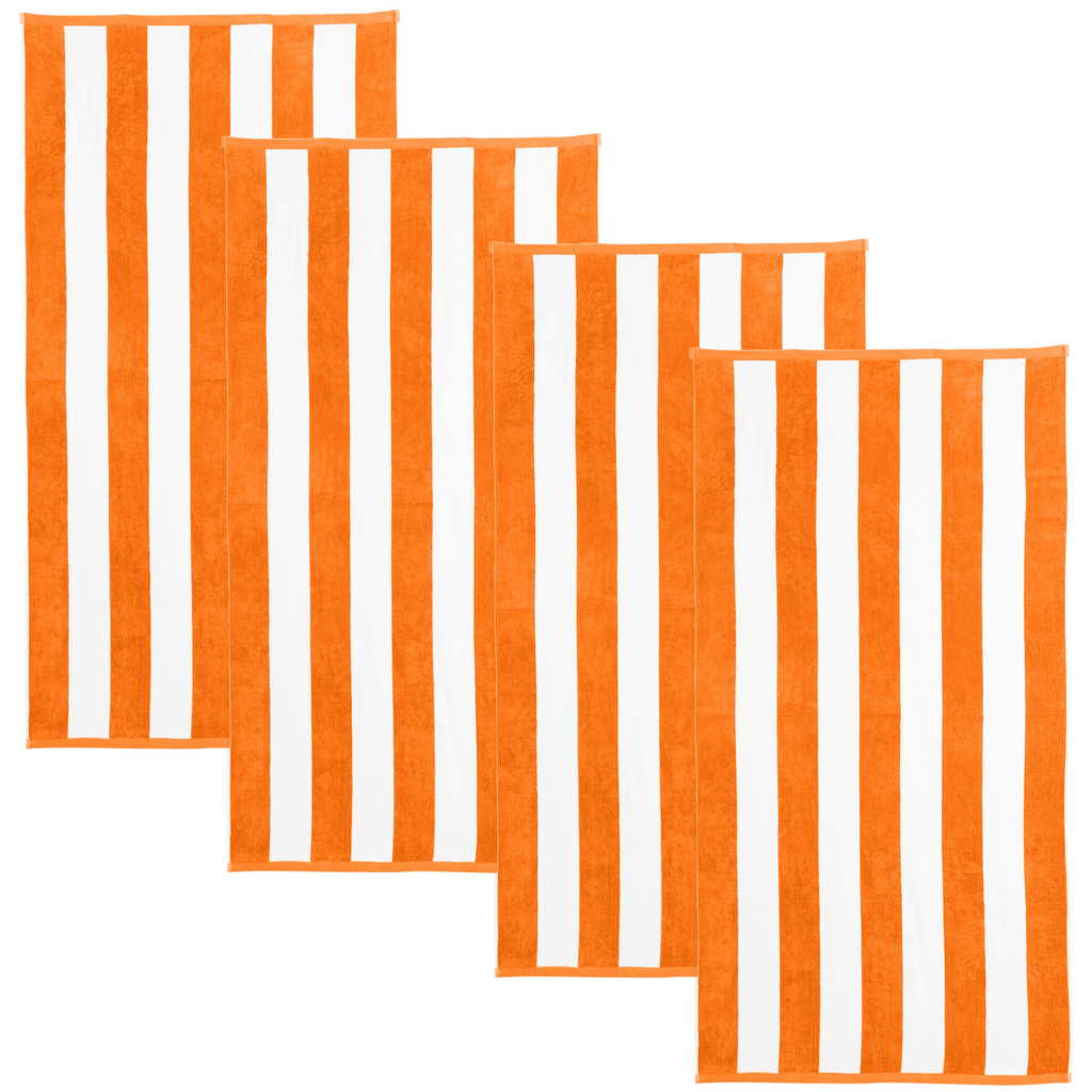 Great Bay Home 4 Pack - 30" x 60" / Orange Cabana Stripe Beach Towels | Novia Collection by Great Bay Home Cabana Stripe Beach Towels | Novia Collection by Great Bay Home