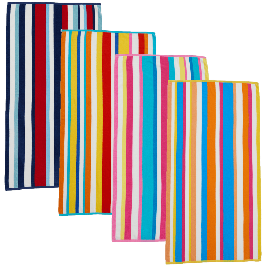 Great Bay Home 4 Pack - 30" x 60" / Multi Colorful Stripes Cabana Stripe Beach Towels | Novia Collection by Great Bay Home Cabana Stripe Beach Towels | Novia Collection by Great Bay Home