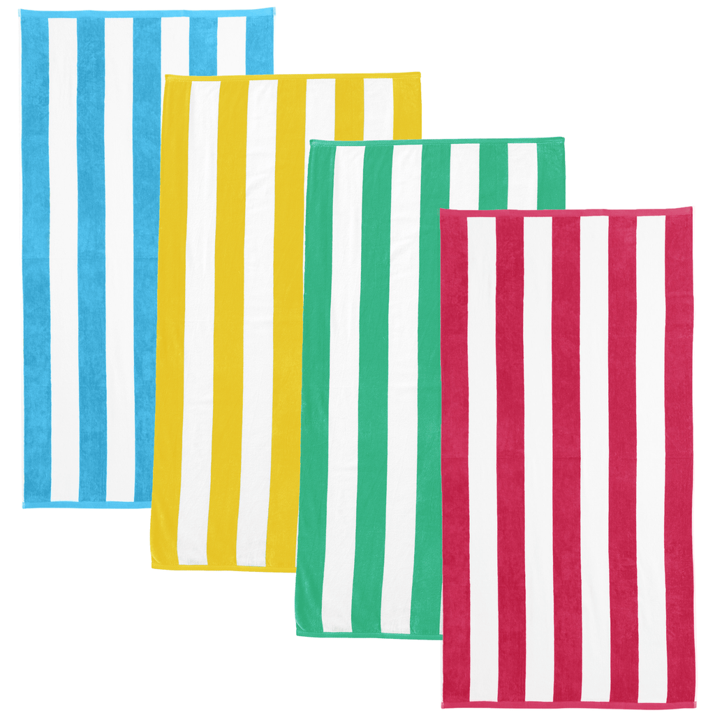 Great Bay Home 4 Pack - 30" x 60" / Multi - air blue, yellow, teal, pink Cabana Stripe Beach Towels | Novia Collection by Great Bay Home Cabana Stripe Beach Towels | Novia Collection by Great Bay Home