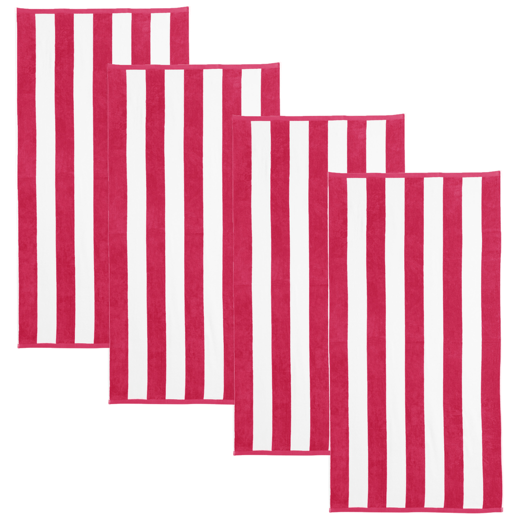Great Bay Home 4 Pack - 30" x 60" / Bright Pink Cabana Stripe Beach Towels | Novia Collection by Great Bay Home Cabana Stripe Beach Towels | Novia Collection by Great Bay Home
