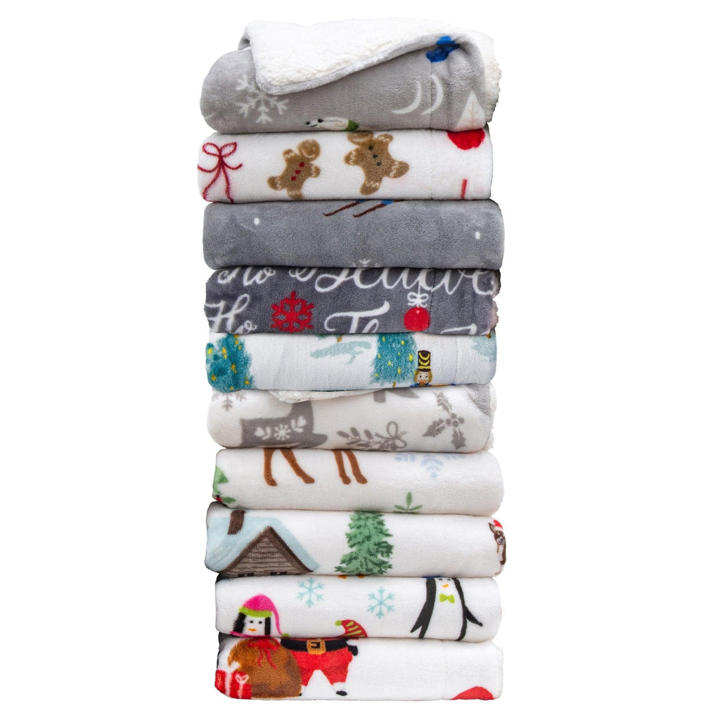 greatbayhome Blankets Sherpa Throw Blanket - Eve Collection Reversible Holiday Sherpa Throw Blanket丨Holiday Eve Collection by Great Bay Home