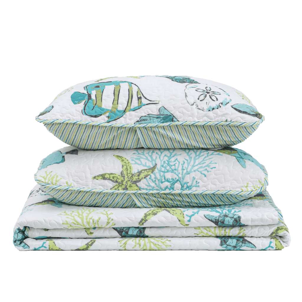 greatbayhome Quilts Fish & Coral Quilt Set - Seaside Collection Fish & Coral Quilt Set | Seaside Collection by Great Bay Home