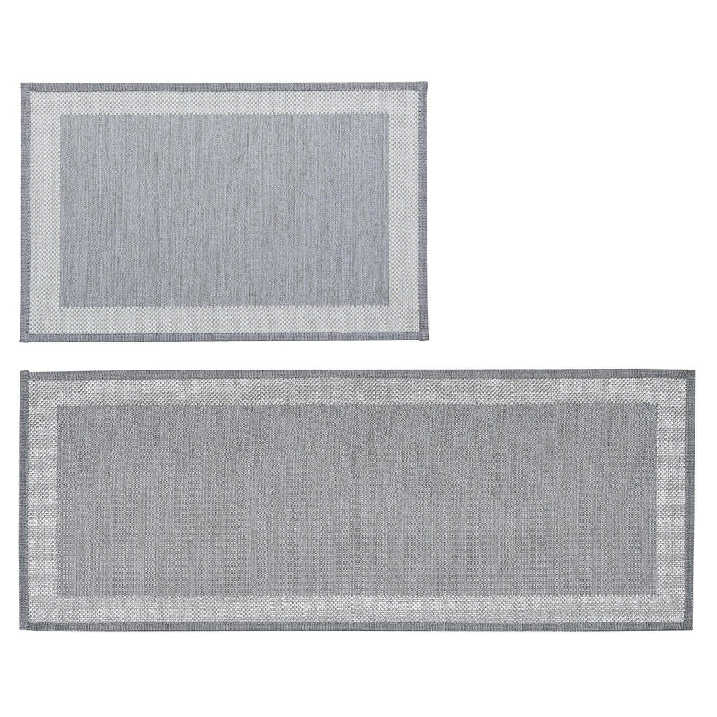 greatbayhome Rugs 20" x 30" / 20" x 50" / Grey Woven 2 Pack Woven Bordered Machine Washable Accent Area Rug & Runner | Adira Collection by Great Bay Home 2 Pack Woven Bordered Machine Washable Accent Area Rug & Runner | Adira Collection by Great Bay Home