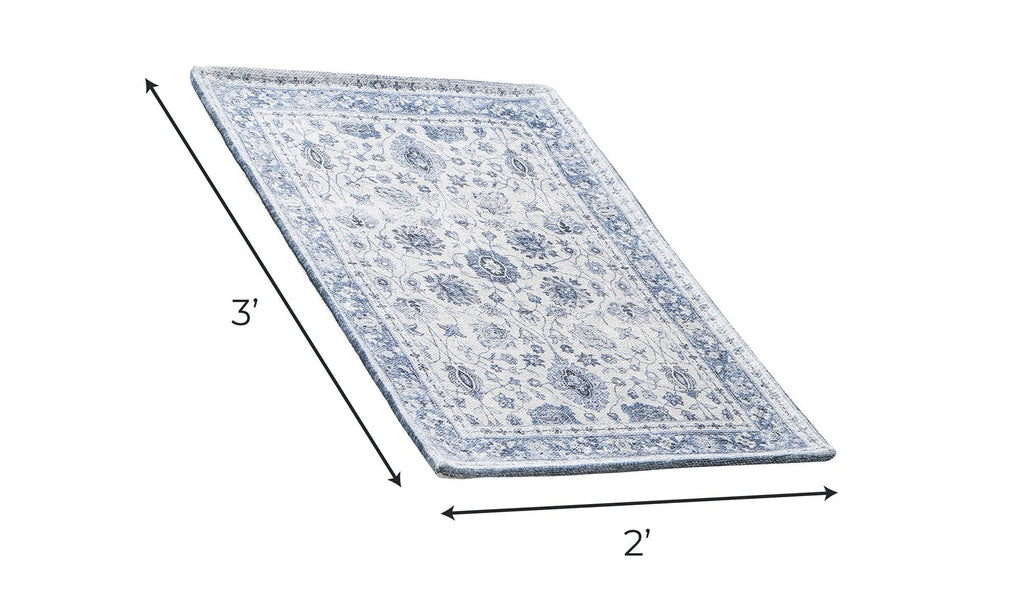 greatbayhome Rugs 2' x 3' / Blue Floral Washable Accent Rug 2' x 3' | Matra Collection by Great Bay Home Floral Washable Accent Rug 2' x 3' | Matra Collection by Great Bay Home