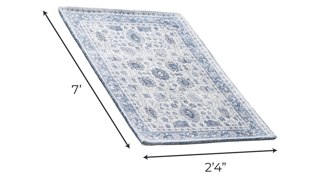 greatbayhome Rugs 2’4”x 7 / Blue Floral Washable Accent Runner 2'4" x 7' | Matra Collection by Great Bay Home Floral Washable Accent Runner 2'4" x 7' | Matra Collection by Great Bay Home