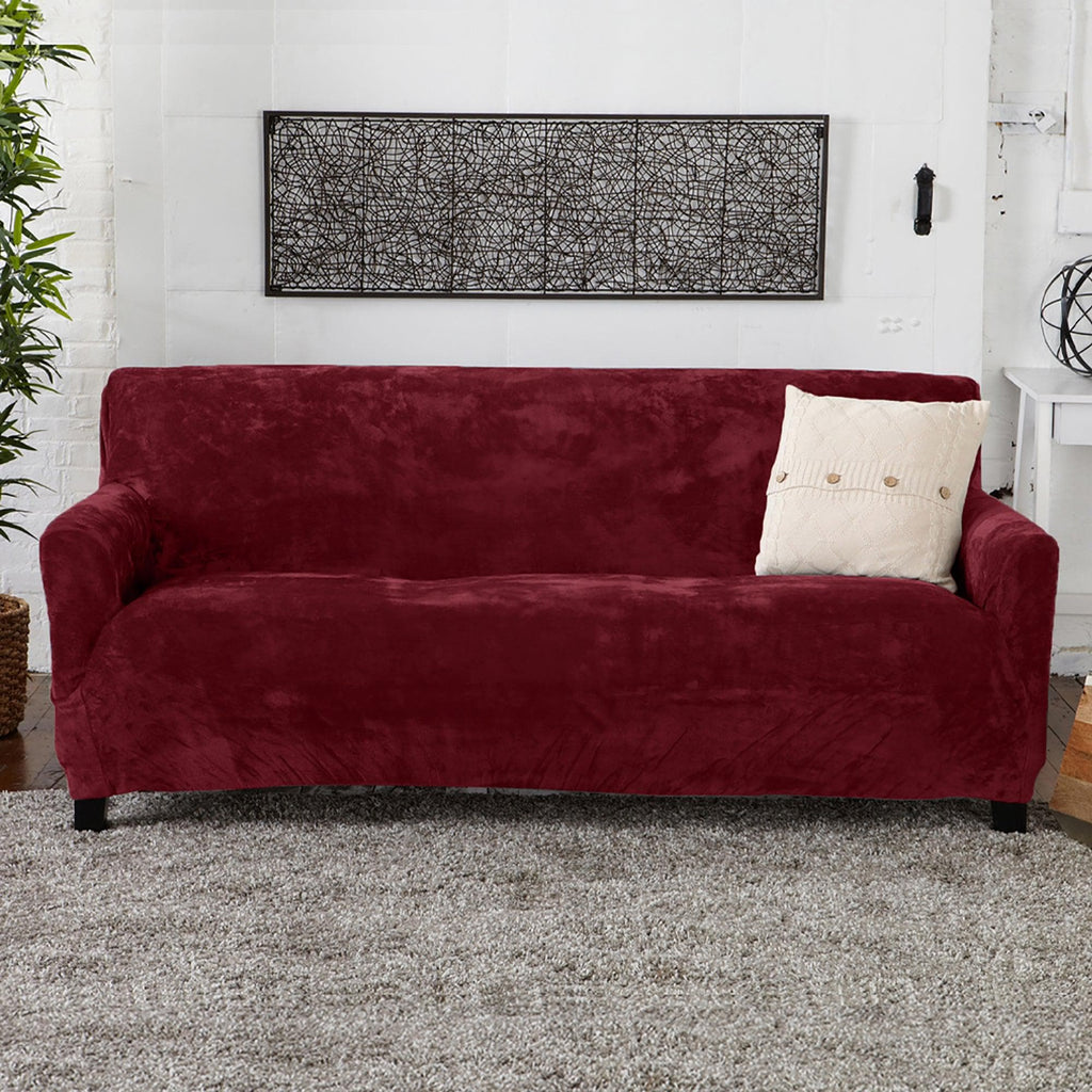 Affordable dark denim Great Bay Home velvet plush sofa slipcover (Gale Collection)