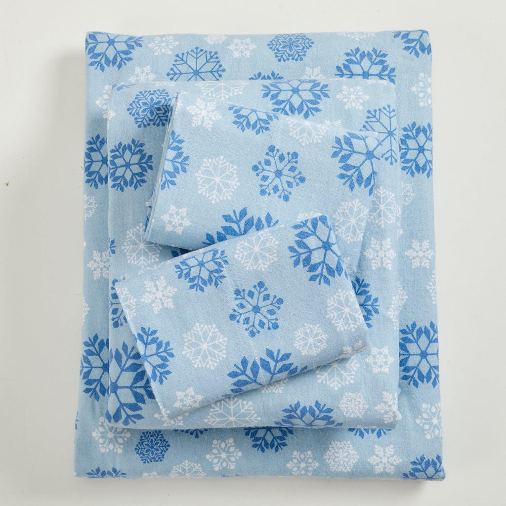 Great Bay Home Sheets Twin / Blue Snowflake 4-Piece Turkish Cotton Flannel Sheet - Stratton Collection 100% Cotton Flannel Sheet Set | Stratton Collection By Great Bay Home
