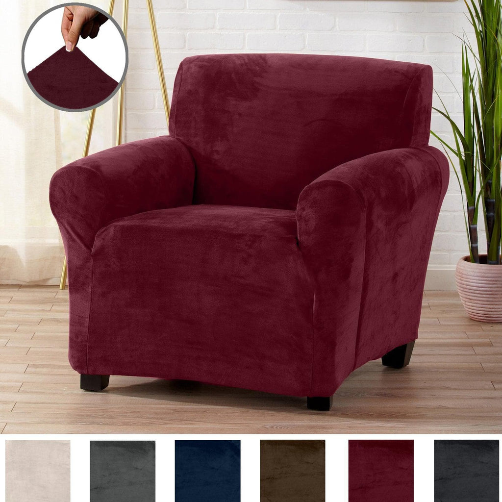 greatbayhome Slipcovers Chair / Zinfandel Red Velvet Stretch Slipcover - Gale Collection Velvet Form Fit Stretch Slipcovers | Gale Collection by Great Bay Home