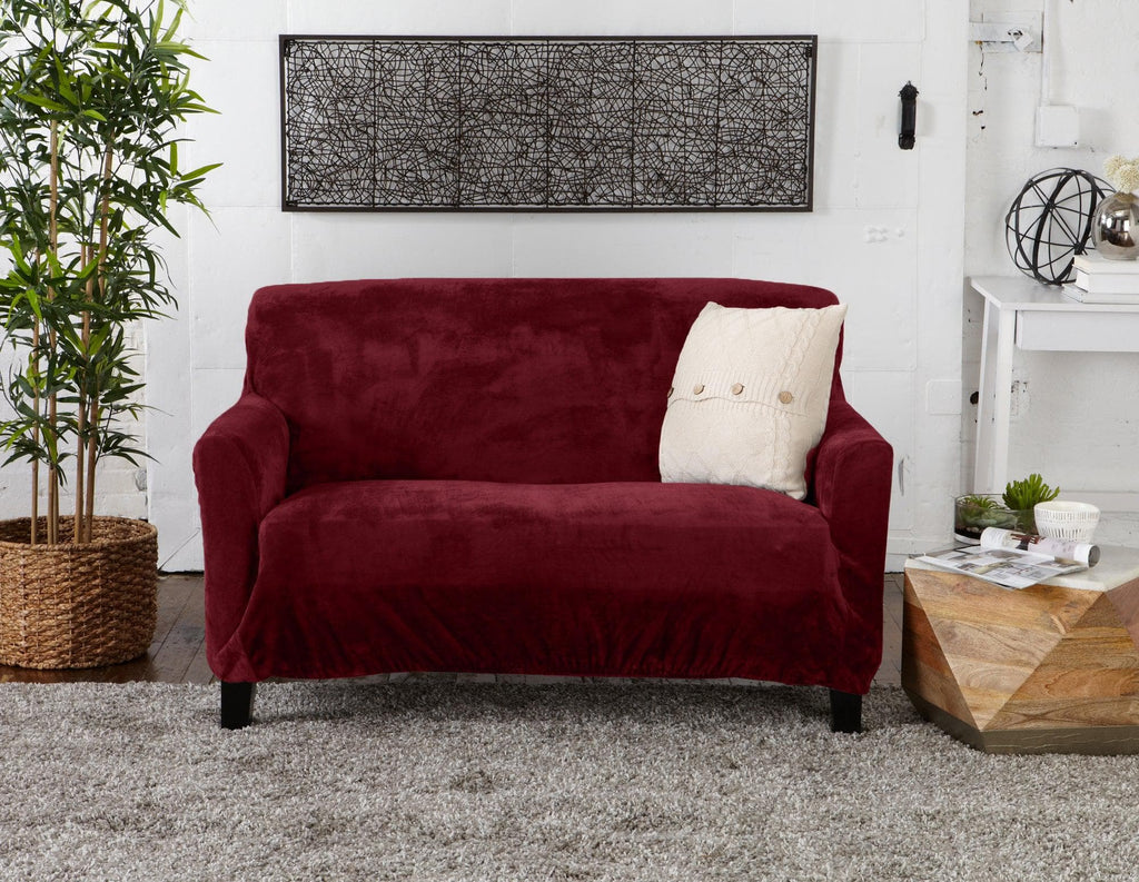 Great Bay Home Slipcovers Loveseat / Zinfandel Red Velvet Stretch Slipcover - Gale Collection Velvet Form Fit Stretch Slipcovers | Gale Collection by Great Bay Home