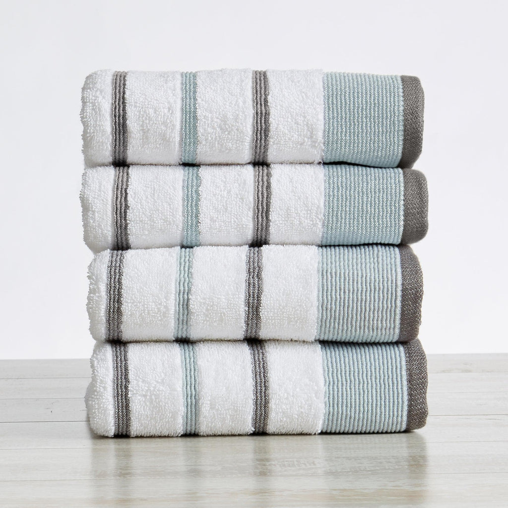 Great Bay Home Hand Towel (4-Pack) / Eucalyptus / Grey 4 Pack Cotton Stripe Hand Towel - Noelle Collection 6-Piece Cotton Bath Towel | Noelle Collection by Great Bay Home