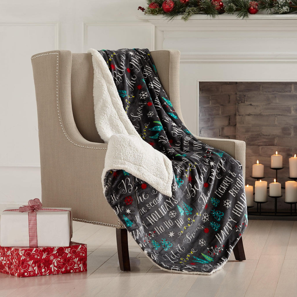 Great Bay Home Blankets 50" x 60" Throw / Believe Magic Sherpa Throw Blanket - Eve Collection Reversible Holiday Sherpa Throw Blanket丨Holiday Eve Collection by Great Bay Home
