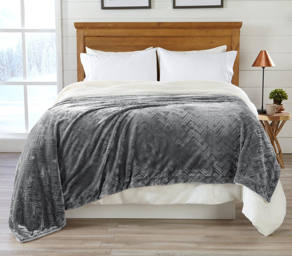 Great Bay Home Blankets Full / Queen / Pewter Velvet Plush Sherpa Luxury Bed Blanket - Berber Collection Berber Velvet Plush Luxury Bed Blanket | Great Bay Home