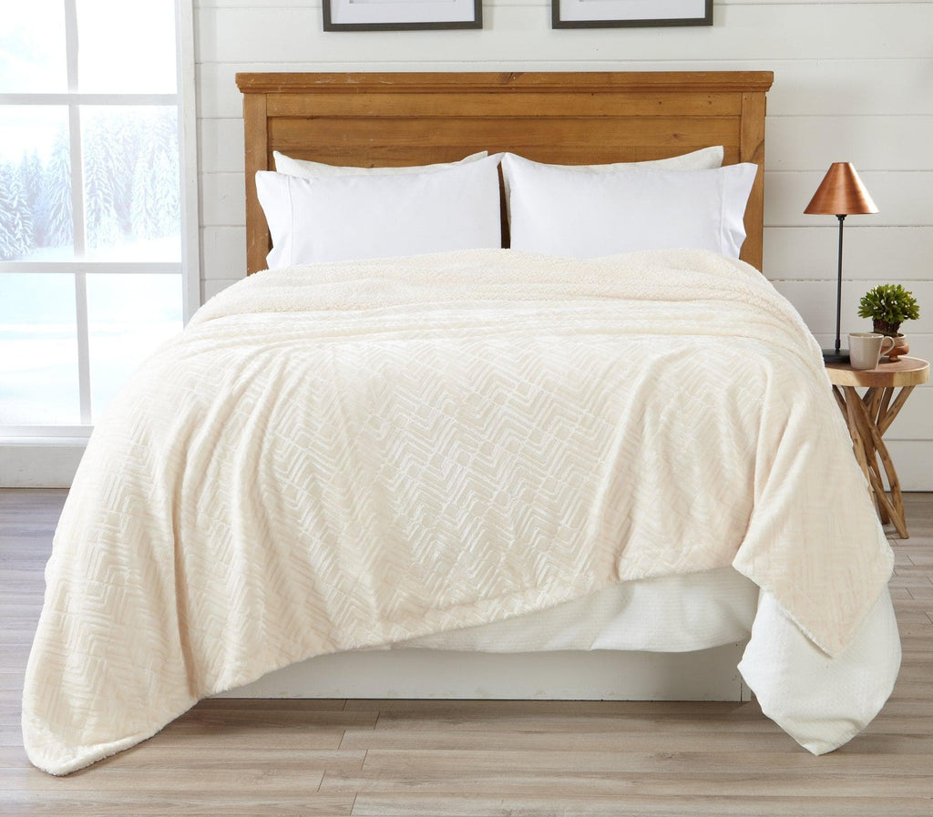 Great Bay Home Blankets Twin / Winter White Velvet Plush Sherpa Luxury Bed Blanket - Berber Collection Berber Velvet Plush Luxury Bed Blanket | Great Bay Home