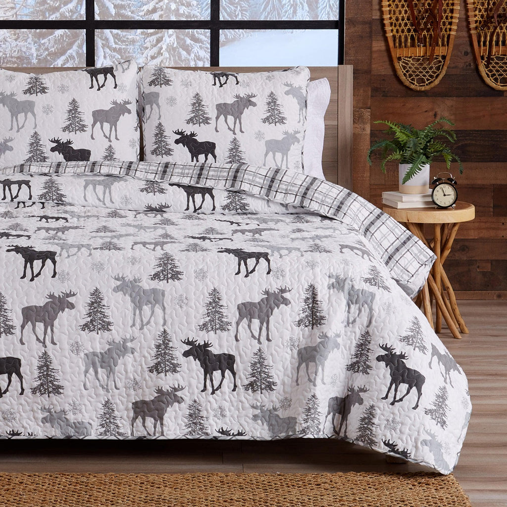 Great Bay Home Quilts Twin / Moose - Grey 3-Piece Lodge Quilt - Wilderness Collection 3-Piece Lodge Quilt Set丨Wilderness Collection by Great Bay Home