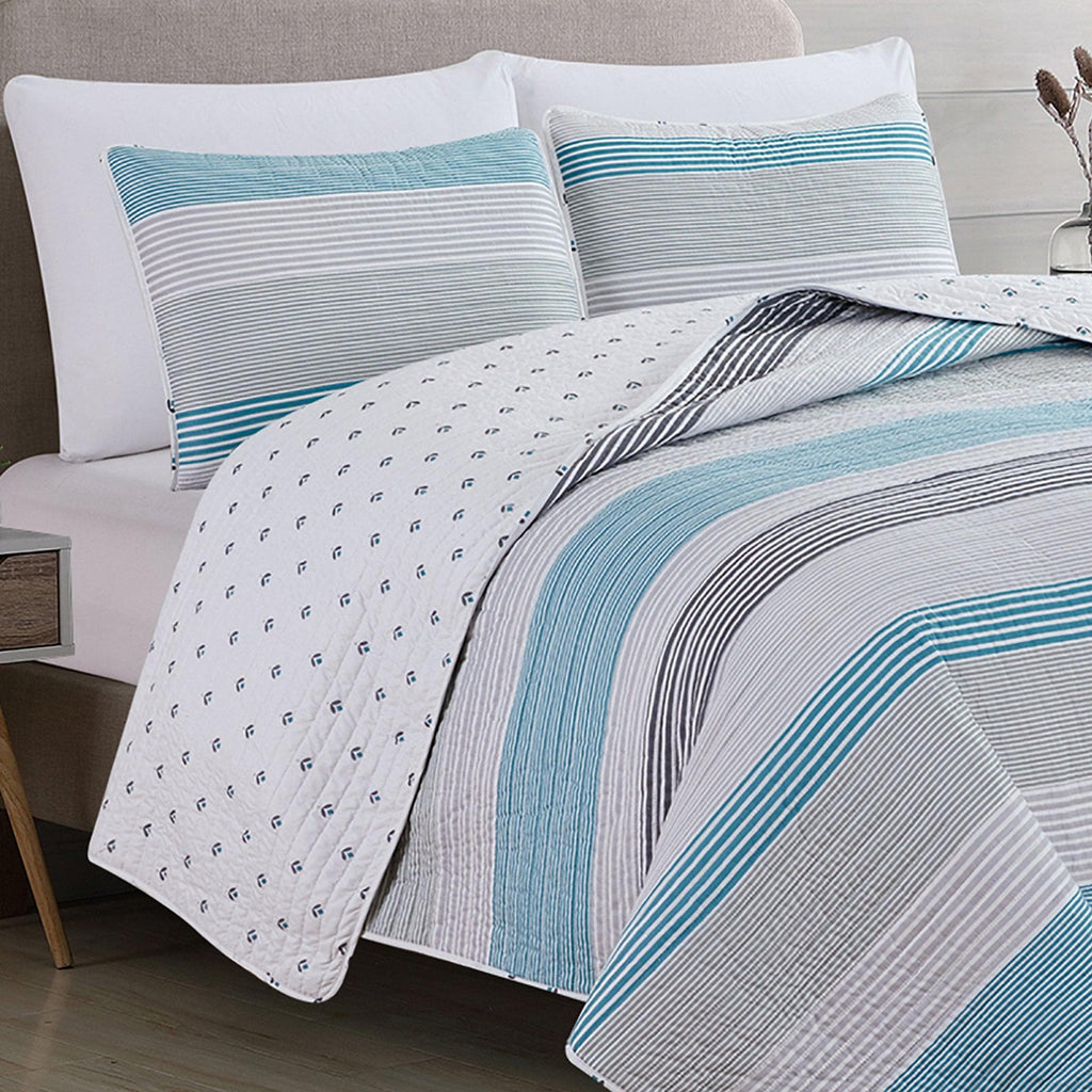 Great Bay Home Quilts 3 Piece Striped Quilt Set - Bryce Collection 3 Piece Striped Quilt Set | Bryce Collection by Great Bay Home