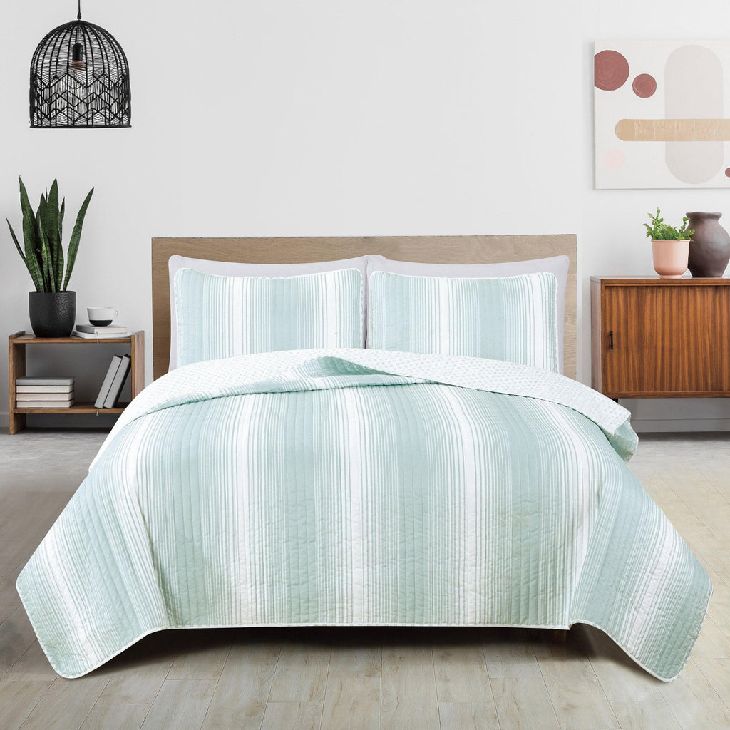 Great Bay Home Quilts King / Everette - Seafoam Blue Everette Collection 3 Piece Ombre Striped Quilt Set 3 Piece Ombre Striped Quilt Set- Everette Collection by Great Bay Home