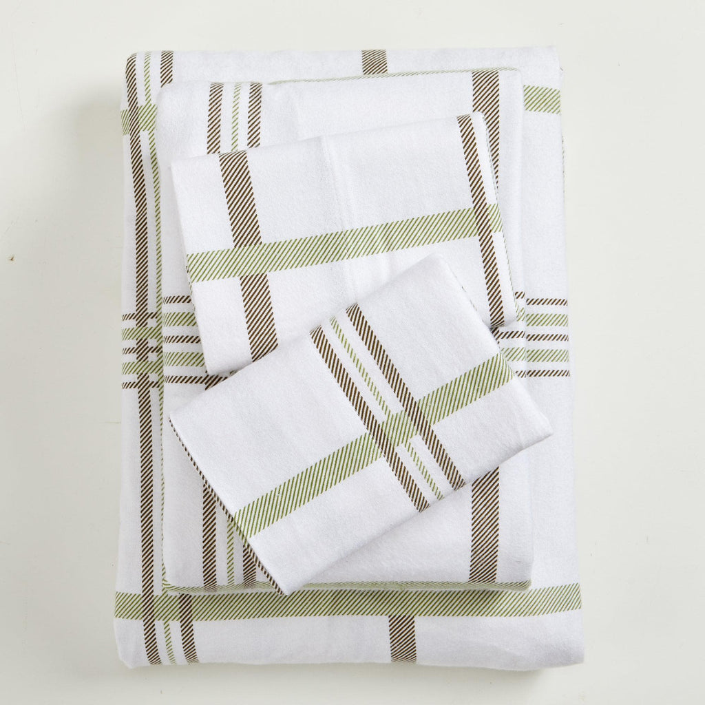 Great Bay Home Sheets Twin / Windowpane - Olive Turkish Cotton Flannel Sheet - Belle Collection 100% Turkish Cotton Flannel Sheet Set | Belle Collection By Great Bay Home