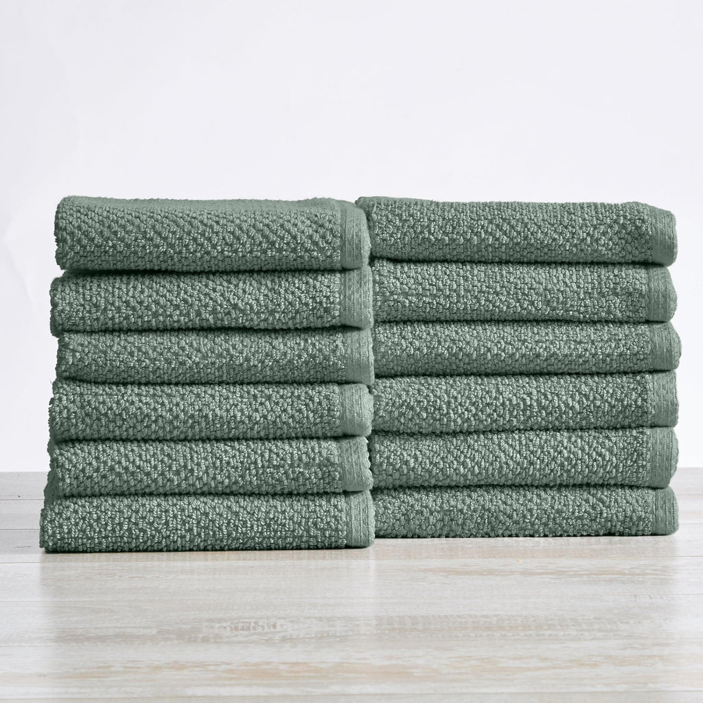 greatbayhome Washcloths (12-Pack) / Eucalyptus 12 Pack Cotton Textured Washcloths - Acacia Collection Ultra Absorbent Popcorn Bath Towels | Acacia Collection by Great Bay Home
