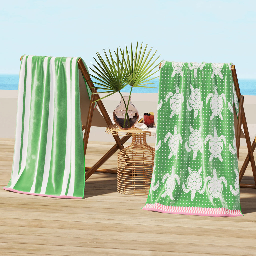 Great Bay Home 100% Cotton Velour Beach Towels - 4 Pack Cabana Striped Towels, 30x60 Inch, Quick Dry