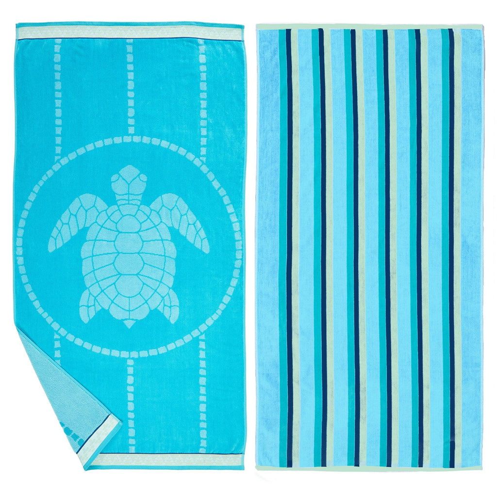 Great Bay Home 2-Pack - 30" x 60" / Turtle Stripe Light Blue 2 Pack 100% Cotton Jacquard Beach Towels | Playa Collection by Great Bay Home 2 Pack 100% Cotton Jacquard Beach Towels | Playa Collection by Great Bay Home