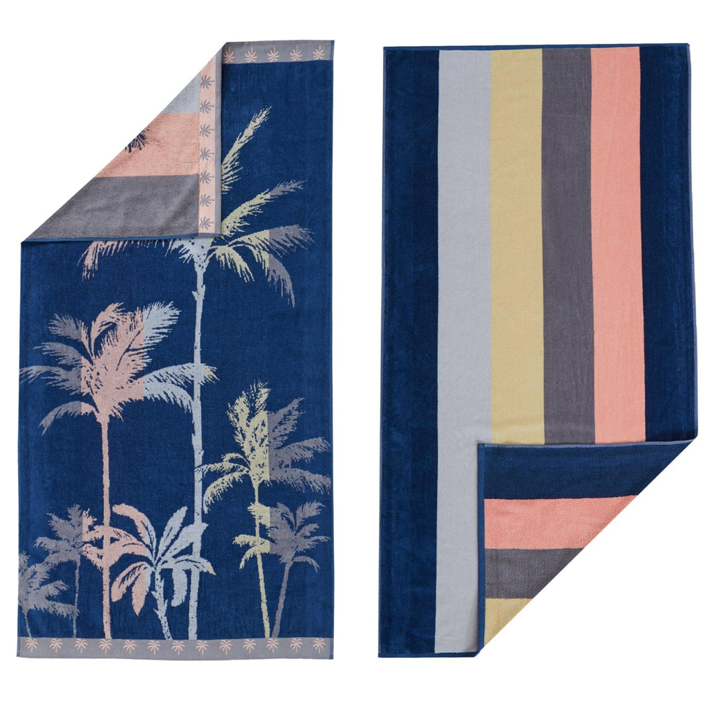 Great Bay Home 2-Pack - 30" x 60" / Palm Trees / Stripe 2 Pack 100% Cotton Jacquard Beach Towels | Playa Collection by Great Bay Home 2 Pack 100% Cotton Jacquard Beach Towels | Playa Collection by Great Bay Home
