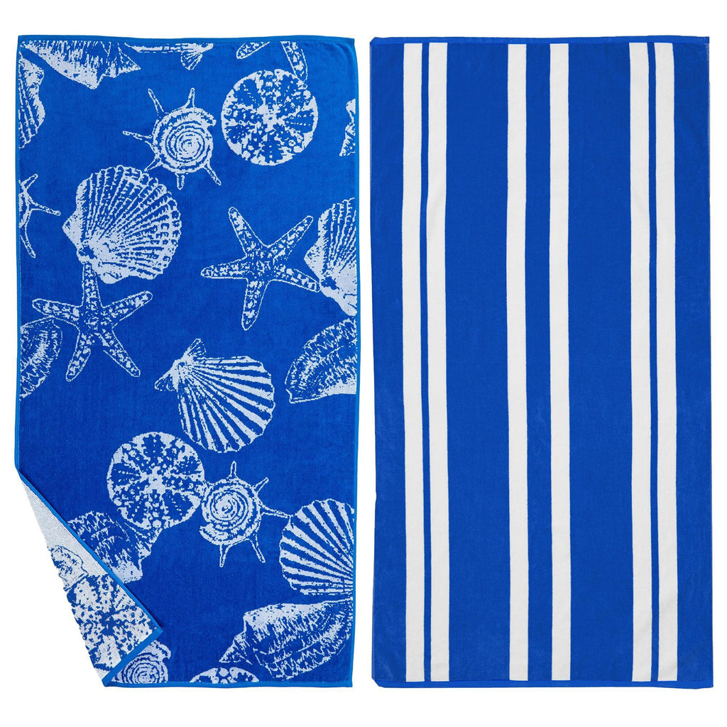 Great Bay Home 30" x 60" / Seashell Blue 2 Pack 100% Cotton Jacquard Beach Towels | Playa Collection by Great Bay Home 2 Pack 100% Cotton Jacquard Beach Towels | Playa Collection by Great Bay Home