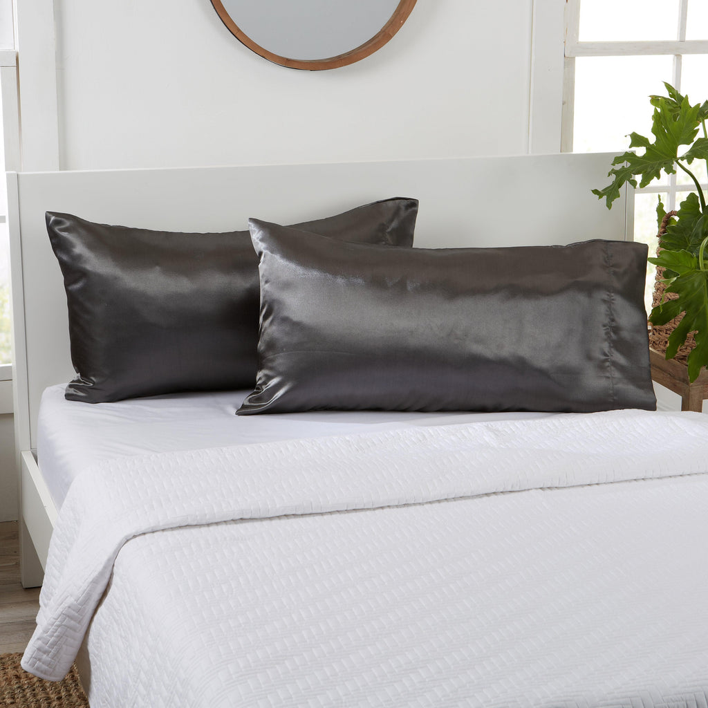 Great Bay Home Jumbo / Queen / Charcoal 2 Pack Sateen Pillowcase - Talia Collection