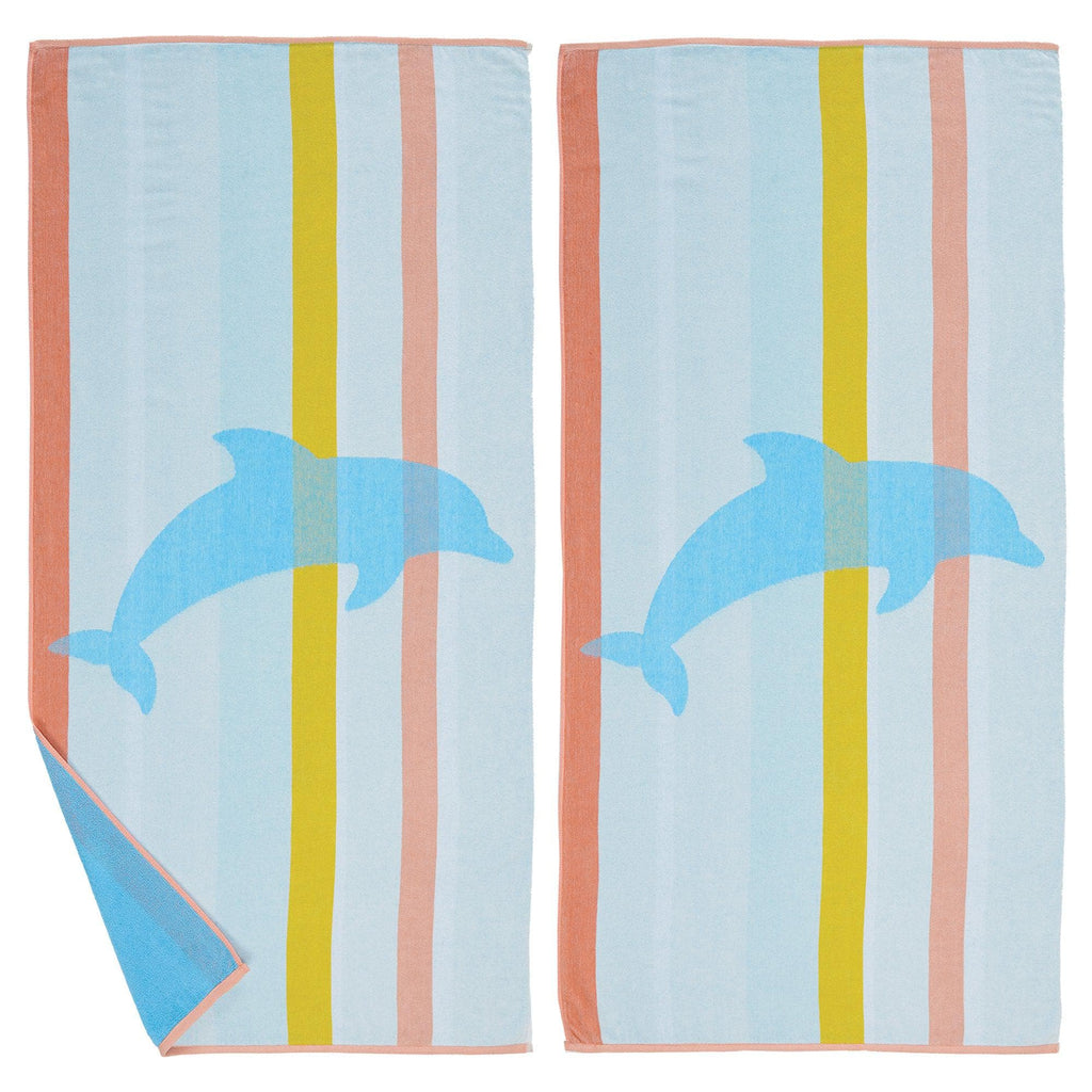 Great Bay Home 2 Pack - 30" x 60" / Dolphin Multi Stripes 2 Pack Vibrant Printed Beach Towels | Boca Collection by Great Bay Home 2 Pack Vibrant Printed Beach Towels | Boca Collection by Great Bay Home