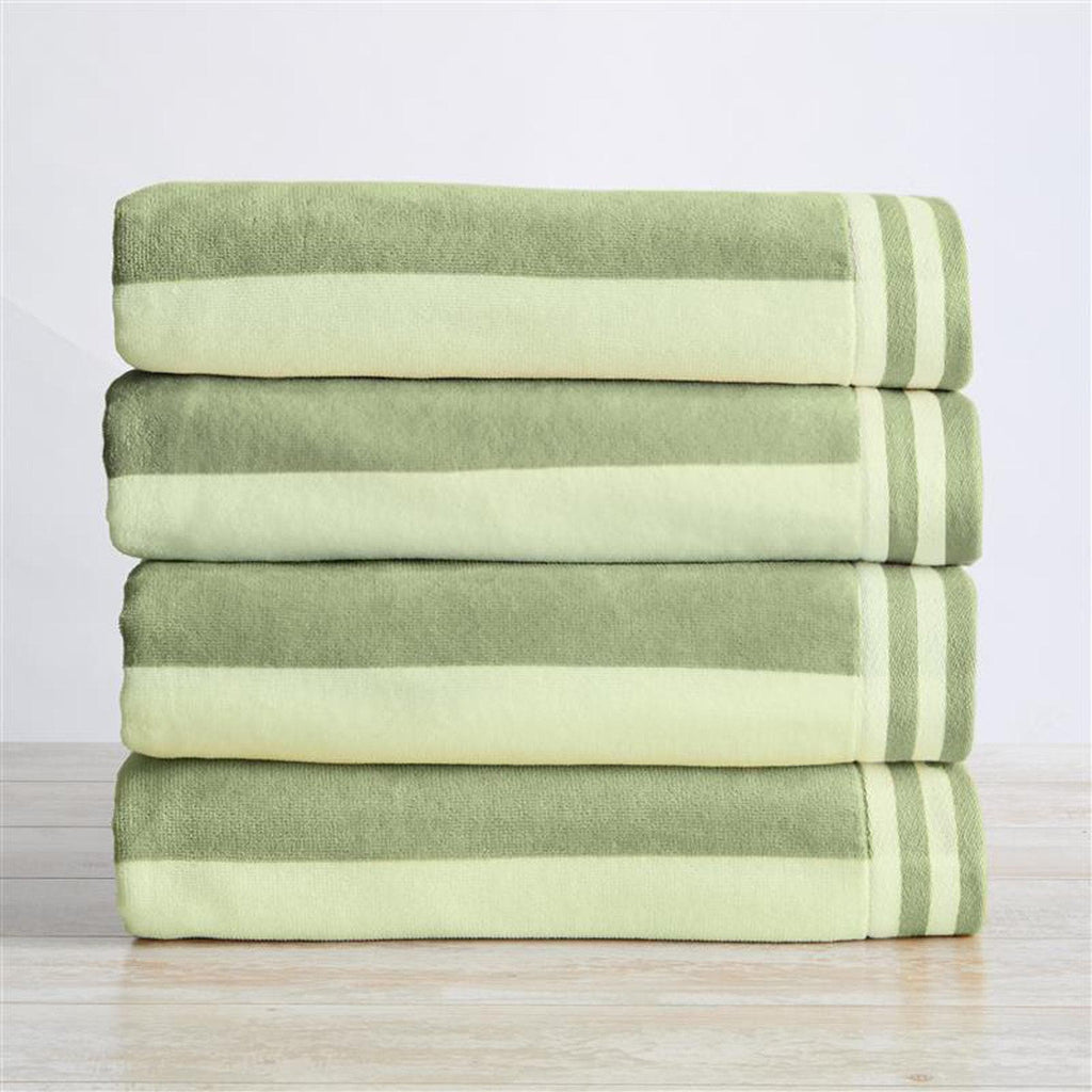 Great Bay Home 4 Pack- 30" x 60" / Eucalyptus Green 4 Pack Striped Cabana Beach Towel | Edgartown Collection by Great Bay Home