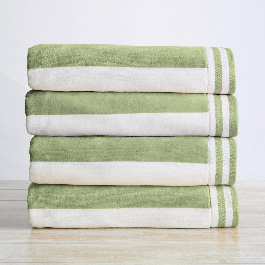 Great Bay Home 4 Pack- 30" x 60" / Eucalyptus Green / White 4 Pack Striped Cabana Beach Towel - Edgartown Collection