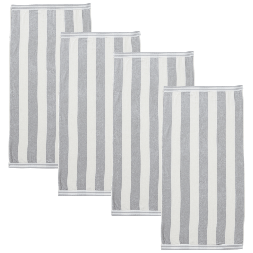 Great Bay Home 4 Pack - 30" x 60" / Pale Grey 4 Pack Striped Cabana Beach Towel | Edgartown Collection by Great Bay Home 4 Pack Striped Cabana Beach Towel | Edgartown Collection by Great Bay Home