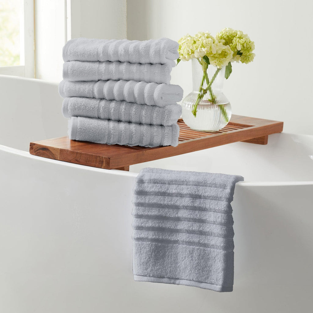 Great Bay Home Hand Towel (Pack of 6) / Light Grey 6 Pack Combed Cotton Hand Towels - Karina Collection 100% Combed Cotton Ribbed Bath Towels | Karina Collection by Great Bay Home