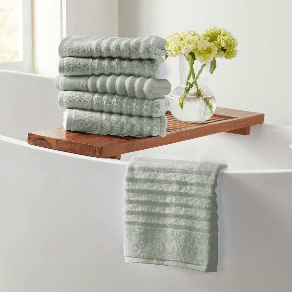 Great Bay Home Hand Towel (Pack of 6) / Sage Green 6 Pack Combed Cotton Hand Towels - Karina Collection 100% Combed Cotton Ribbed Bath Towels | Karina Collection by Great Bay Home