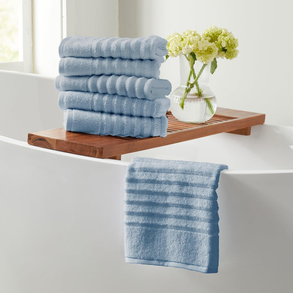 Great Bay Home Hand Towel (Pack of 6) / Light Blue 6 Pack Combed Cotton Hand Towels - Karina Collection 100% Combed Cotton Ribbed Bath Towels | Karina Collection by Great Bay Home