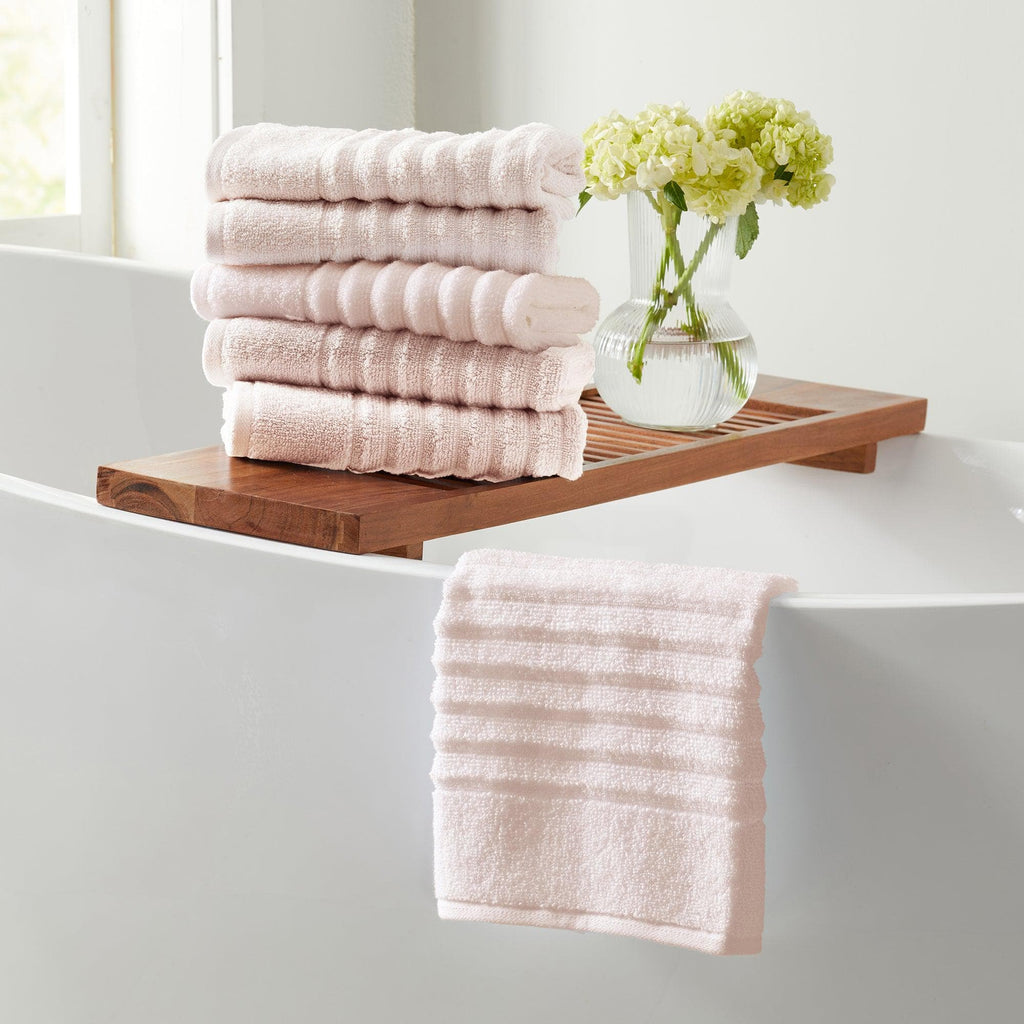 Great Bay Home Hand Towel (Pack of 6) / Blush 6 Pack Combed Cotton Hand Towels - Karina Collection 100% Combed Cotton Ribbed Bath Towels | Karina Collection by Great Bay Home