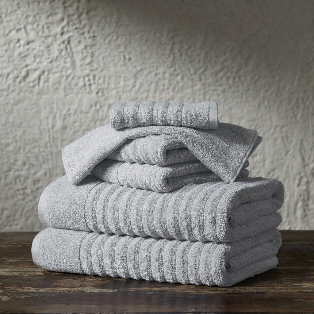 Great Bay Home 6 Piece Set / Light Grey 6 Piece Combed Cotton Bath Towels - Karina Collection 100% Combed Cotton Ribbed Bath Towels | Karina Collection by Great Bay Home