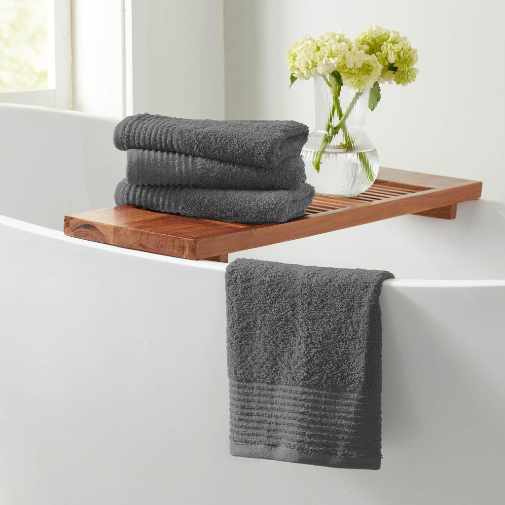 Great Bay Home Bath Towels 4 Pack Cotton Bath Towels - Kasper Collection 100% Cotton Ribbed Border Hand Towels | Kasper Collection by Great Bay Home