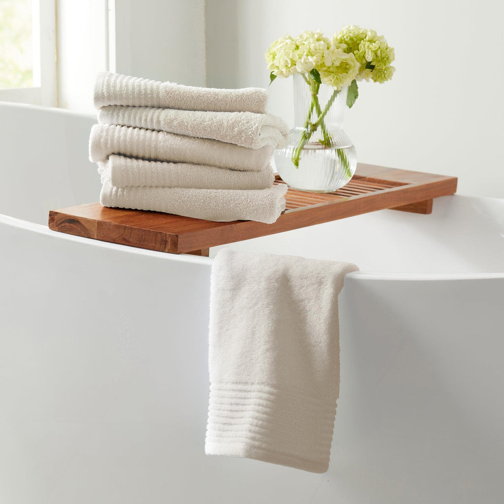 Great Bay Home Bath Towels 4 Pack Cotton Bath Towels - Kasper Collection 100% Cotton Ribbed Border Hand Towels | Kasper Collection by Great Bay Home