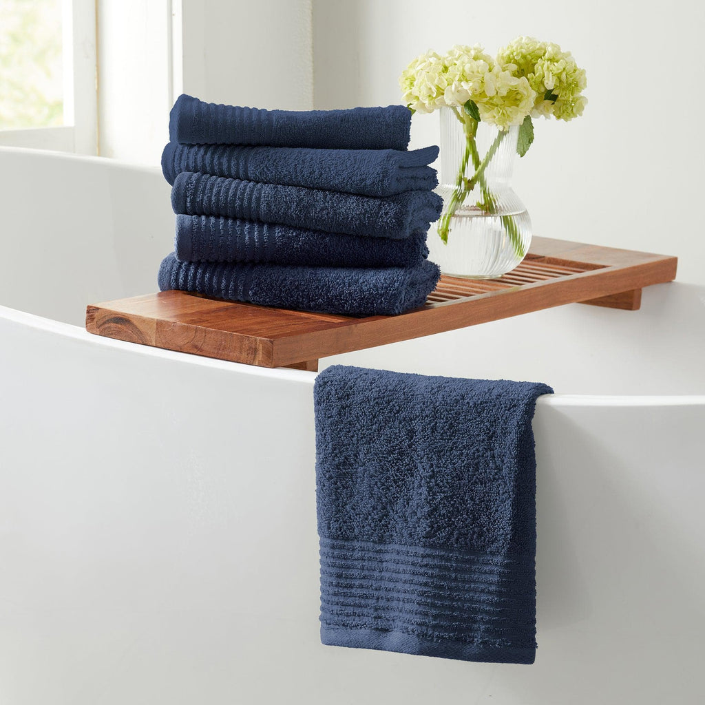 Great Bay Home Bath Towels 4 Pack Cotton Bath Towels - Kasper Collection 100% Cotton Ribbed Border Hand Towels | Kasper Collection by Great Bay Home