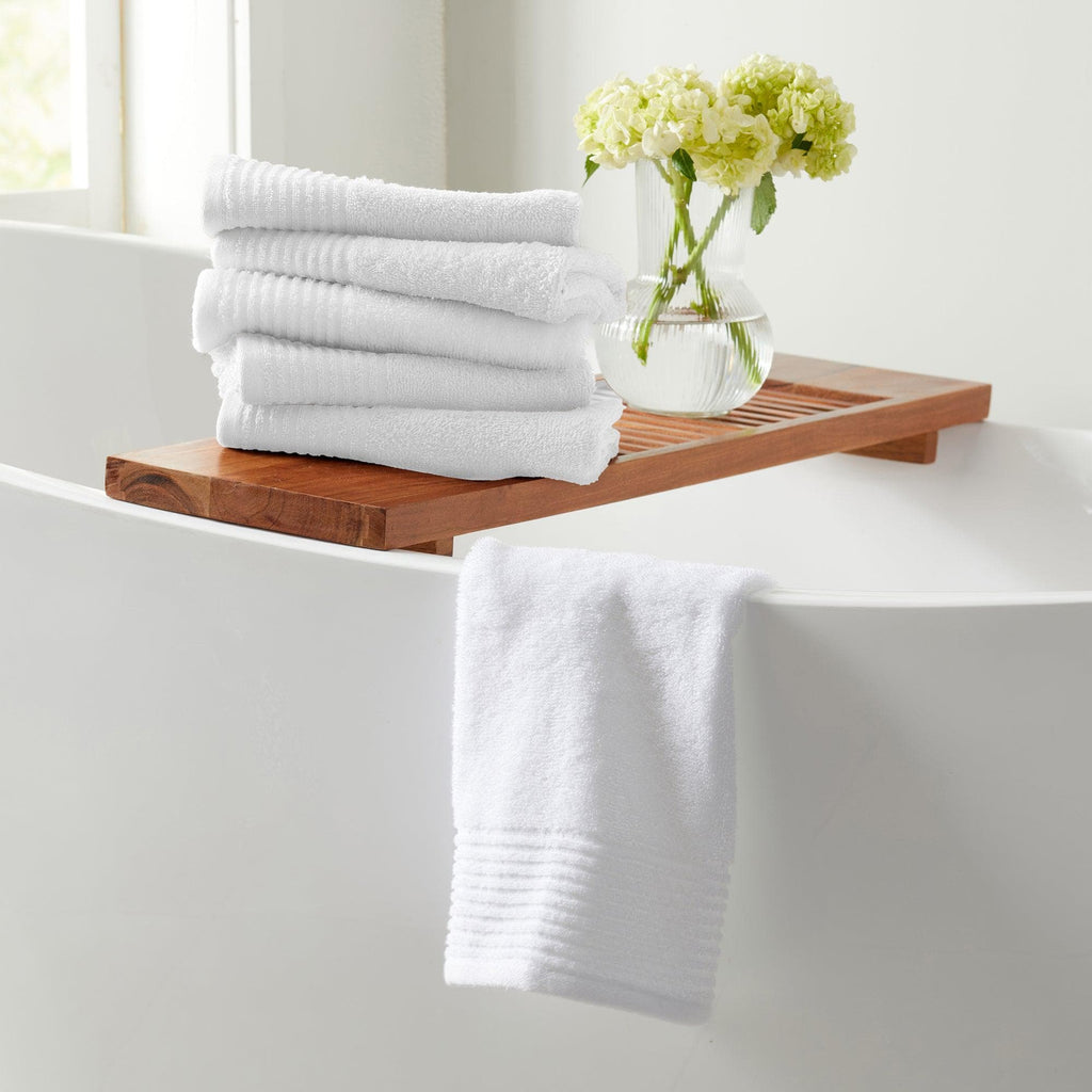 Great Bay Home Bath Towels 4 Pack Cotton Bath Towels - Kasper Collection 100% Cotton Ribbed Border Hand Towels | Kasper Collection by Great Bay Home