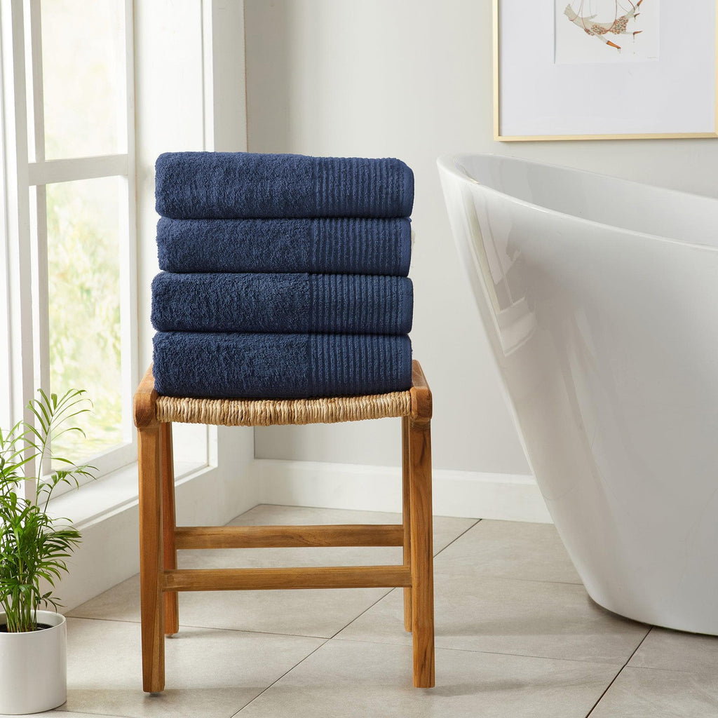 Great Bay Home Bath Towels 6 Piece Set / Midnight Blue 6 Piece Set Cotton Bath Towels - Kasper Collection 100% Cotton Ribbed Border Bath Towels | Kasper Collection by Great Bay Home