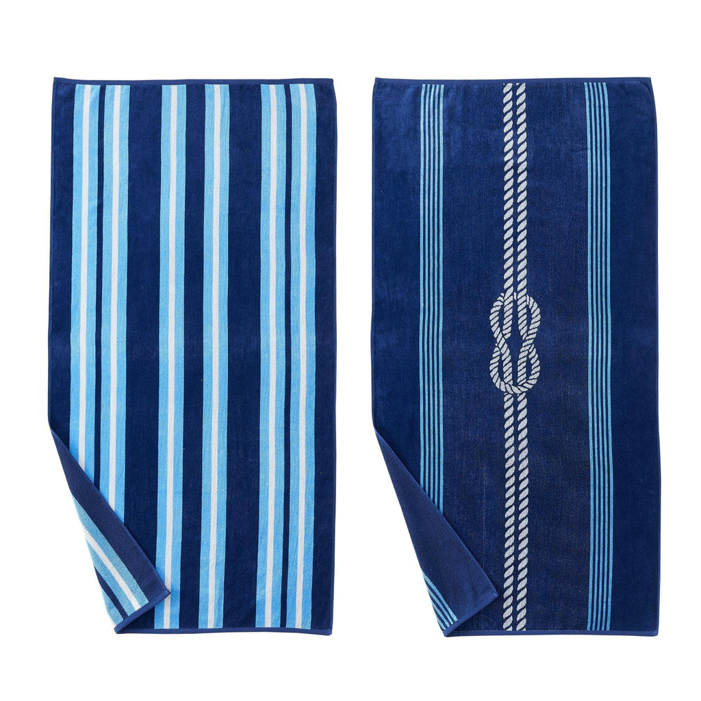 Great Bay Home Bath Towels 2 Pack - 30" x 60" / Knot & Stripes Cotton Velour Beach Towel | Maui Collection by Great Bay Home Cotton Velour Beach Towel | Maui Collection by Great Bay Home